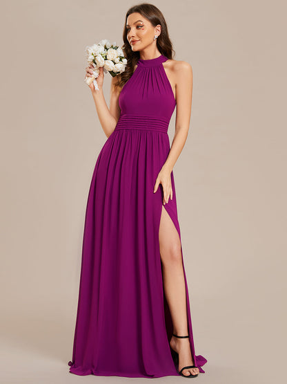 Wholesale Chiffon Halter Neckline Sleeveless Evening Dresses