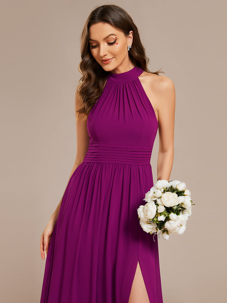 Wholesale Chiffon Halter Neckline Sleeveless Evening Dresses