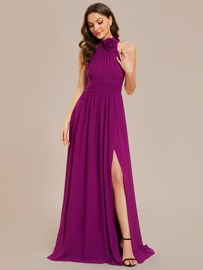 Wholesale Chiffon Halter Neckline Sleeveless Evening Dresses