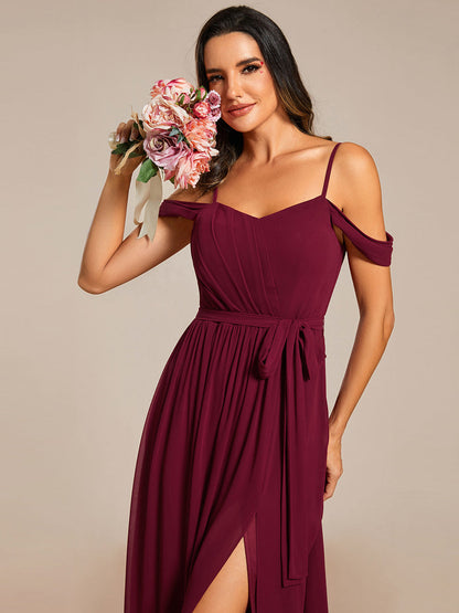 Chiffon Cold Shoulder Bowknot Bridesmaid Dress With Side Split