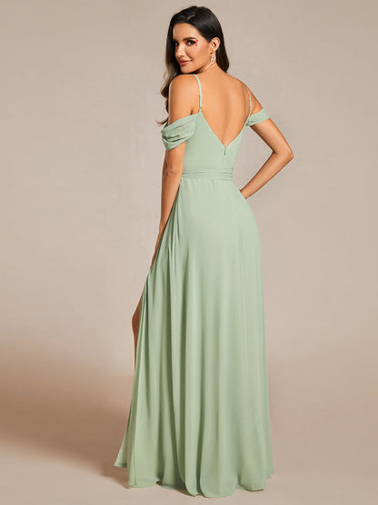 Chiffon Cold Shoulder Bowknot Bridesmaid Dress With Side Split