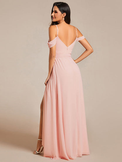 Chiffon Cold Shoulder Bowknot Bridesmaid Dress With Side Split