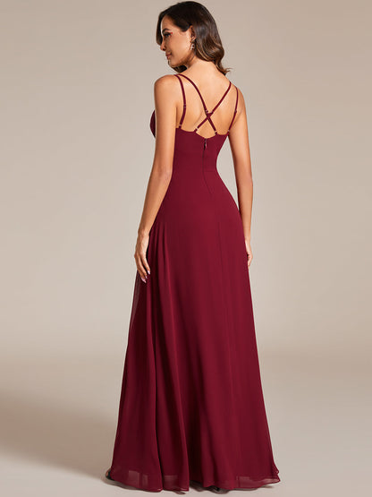 Plunging Neck Split Spaghetti Strap Back X-Cross Bridesmaid Dress