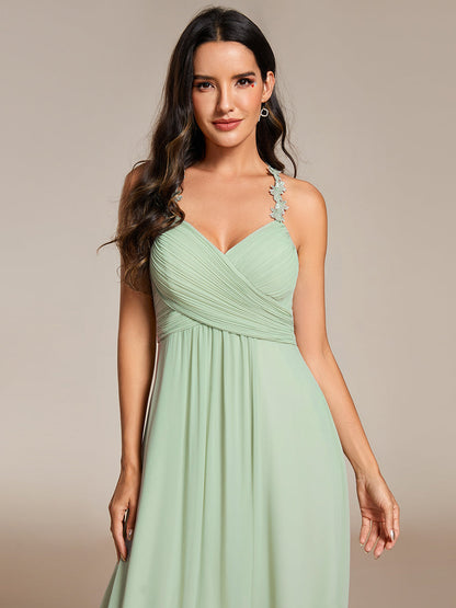 Chiffon Halter Neck Backless Cross Strap Bridesmaid Dress