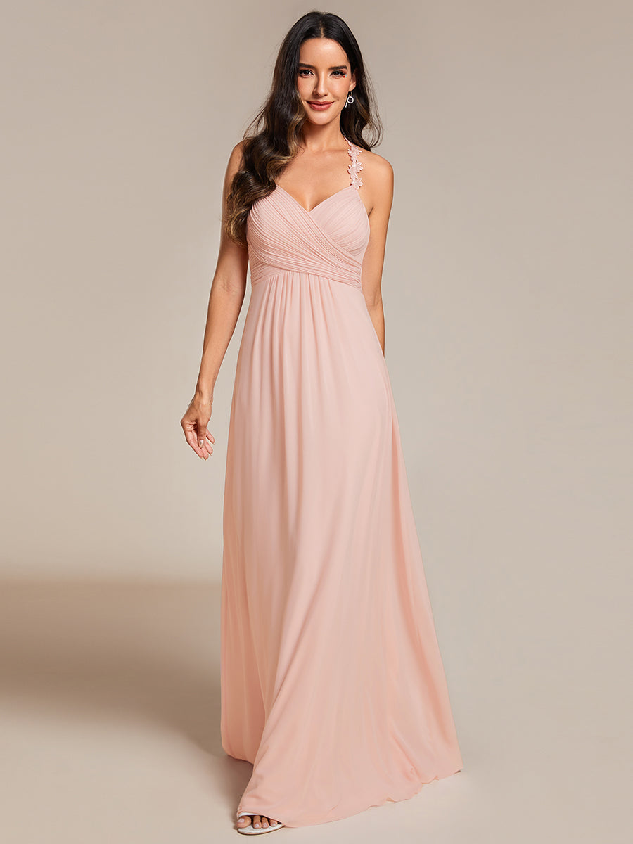 Chiffon Halter Neck Backless Cross Strap Bridesmaid Dress