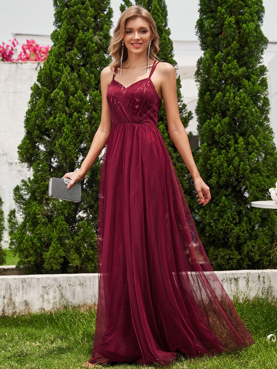 Shimmer Cross-Back Straps Wholesale Tulle Bridesmaid Dress with sleeveless