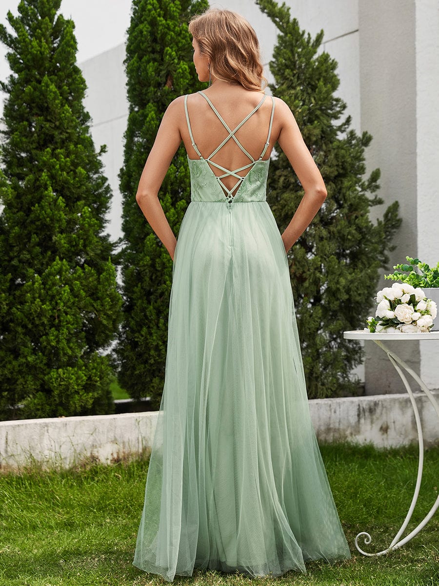 Shimmer Cross-Back Straps Wholesale Tulle Bridesmaid Dress with sleeveless