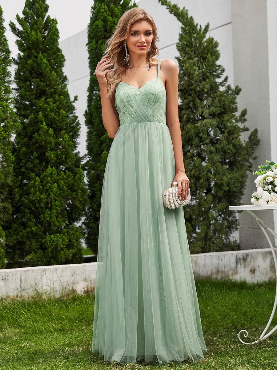 Shimmer Cross-Back Straps Wholesale Tulle Bridesmaid Dress with sleeveless