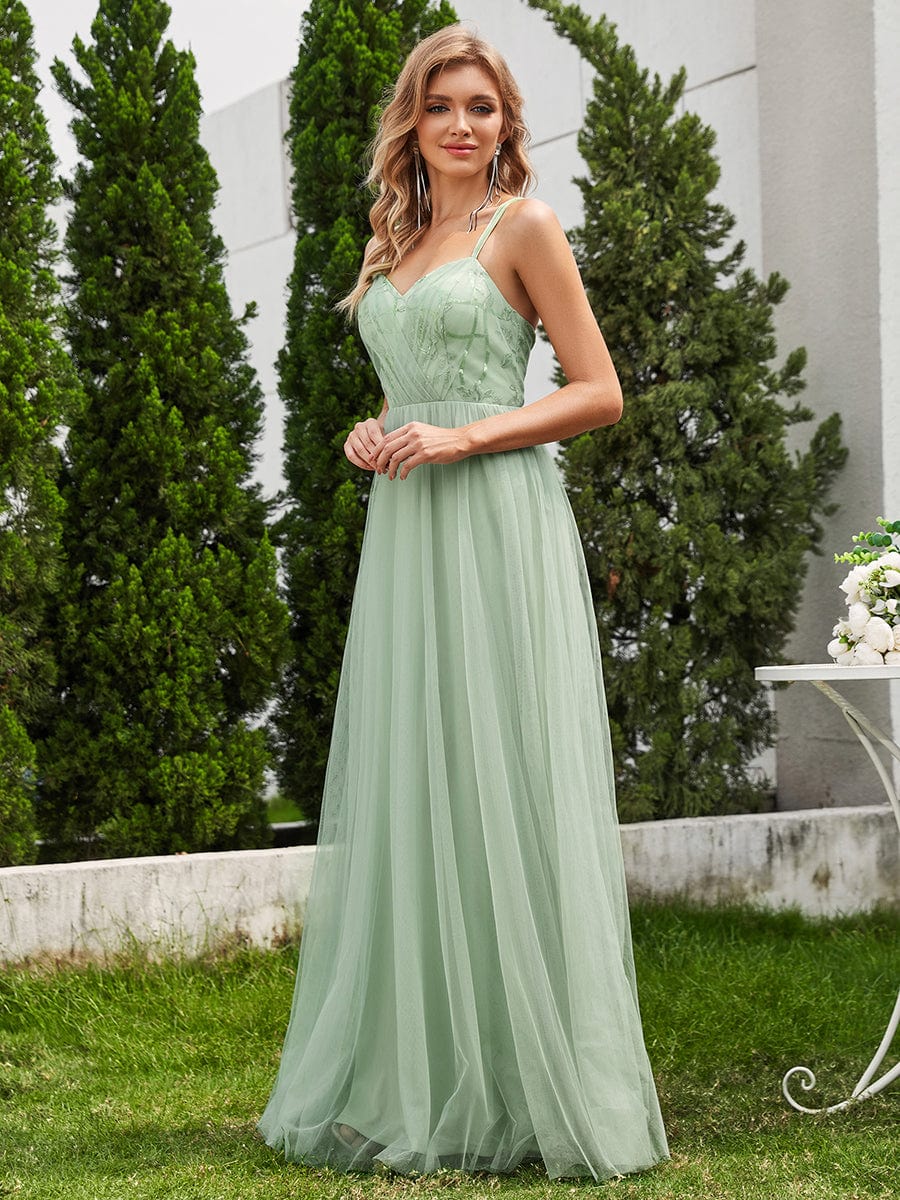 Shimmer Cross-Back Straps Wholesale Tulle Bridesmaid Dress with sleeveless