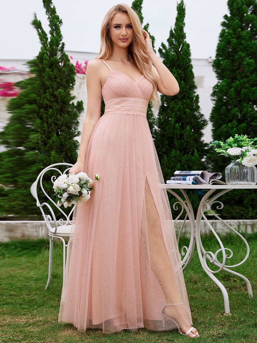 Romantic Shimmer Tulle Bridesmaid Dresses With Pleated Decoration