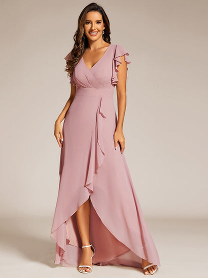 Exquisite Deep V Neck Flying sleeve A-Line Empire Waist Irregular hemline Chiffon Dresses