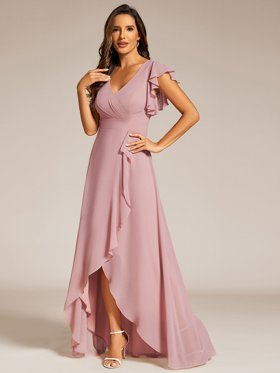 Exquisite Deep V Neck Flying sleeve A-Line Empire Waist Irregular hemline Chiffon Dresses