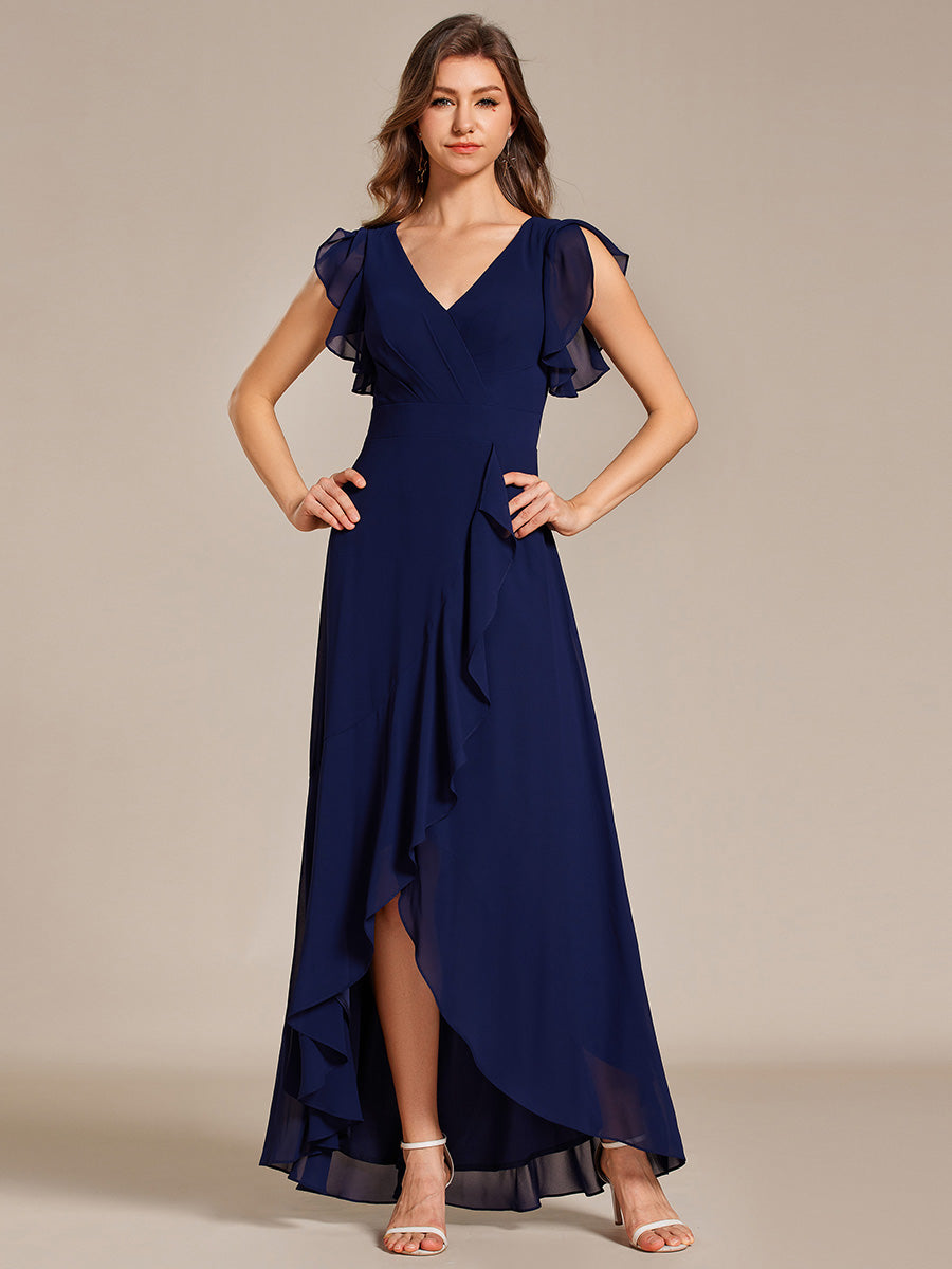 Exquisite Deep V Neck Flying sleeve A-Line Empire Waist Irregular hemline Chiffon Dresses