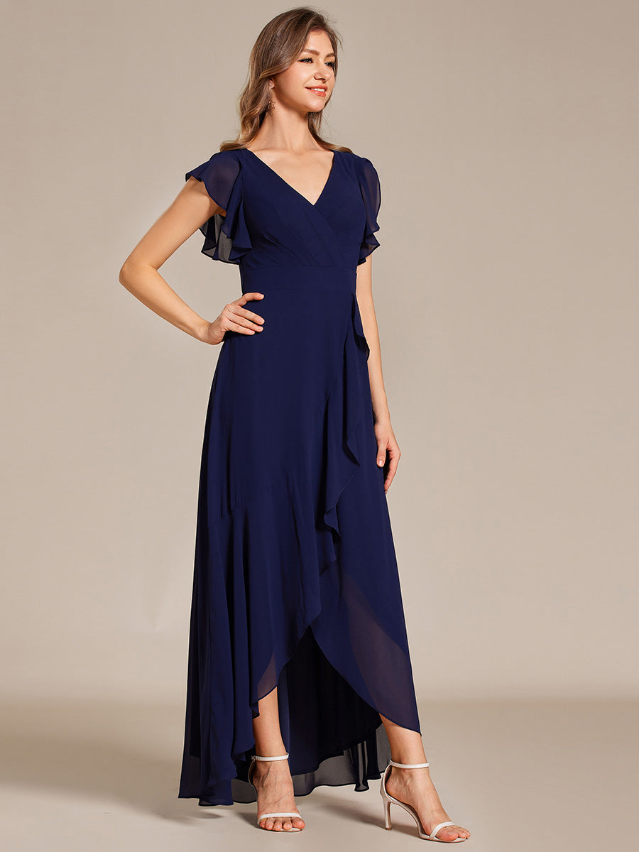 Exquisite Deep V Neck Flying sleeve A-Line Empire Waist Irregular hemline Chiffon Dresses