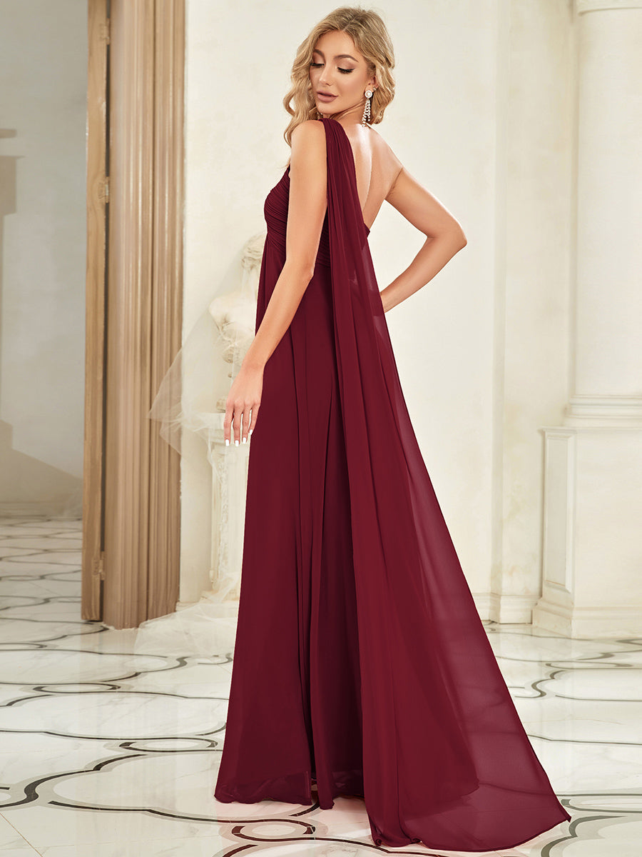 Elegant Pleated A-Line Floor Length One Shoulder Sleeveless Wholesale Bridesmaids Dress