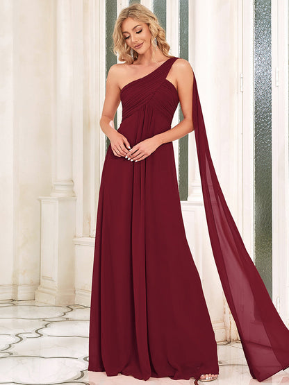 Elegant Pleated A-Line Floor Length One Shoulder Sleeveless Wholesale Bridesmaids Dress