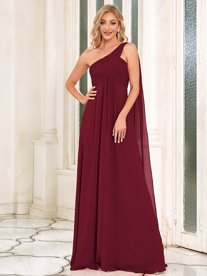 Elegant Pleated A-Line Floor Length One Shoulder Sleeveless Wholesale Bridesmaids Dress