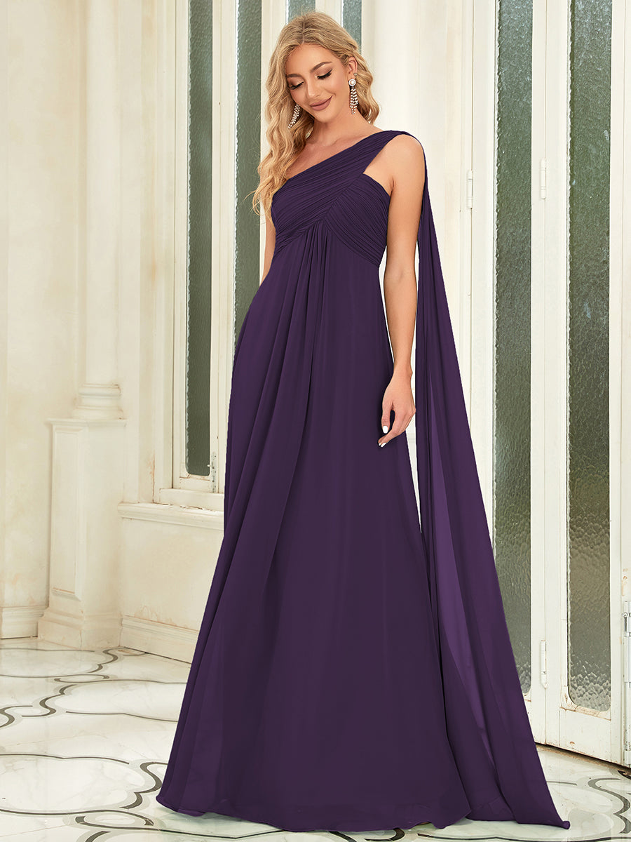 Elegant Pleated A-Line Floor Length One Shoulder Sleeveless Wholesale Bridesmaids Dress