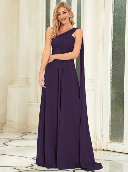 Elegant Pleated A-Line Floor Length One Shoulder Sleeveless Wholesale Bridesmaids Dress