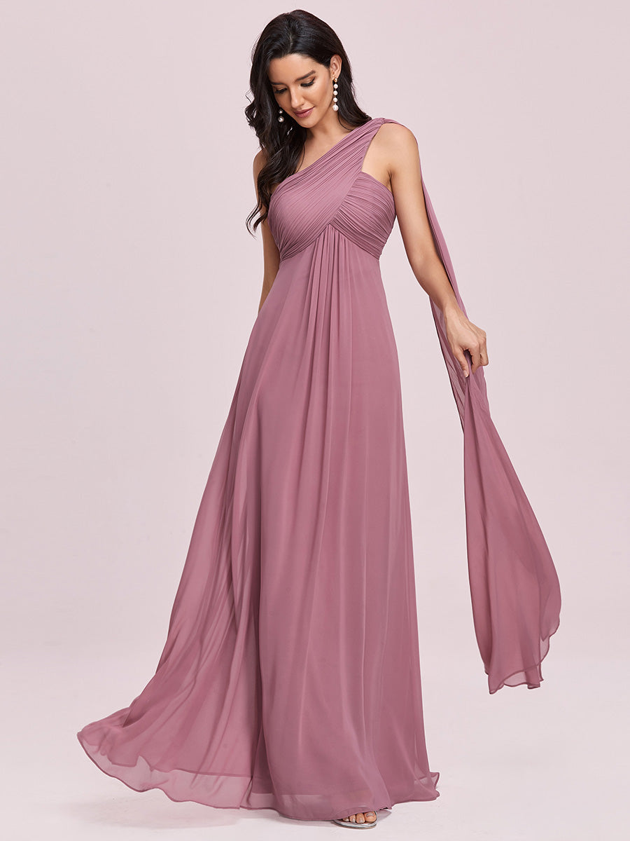 Elegant Pleated A-Line Floor Length One Shoulder Sleeveless Wholesale Bridesmaids Dress