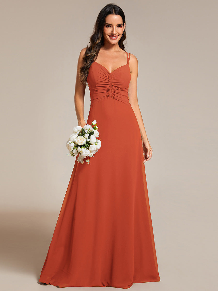 Elegant V Neck Spaghetti Straps Bridesmaids Dress Ruched Empire Waist Floor Length Chiffon Dresses