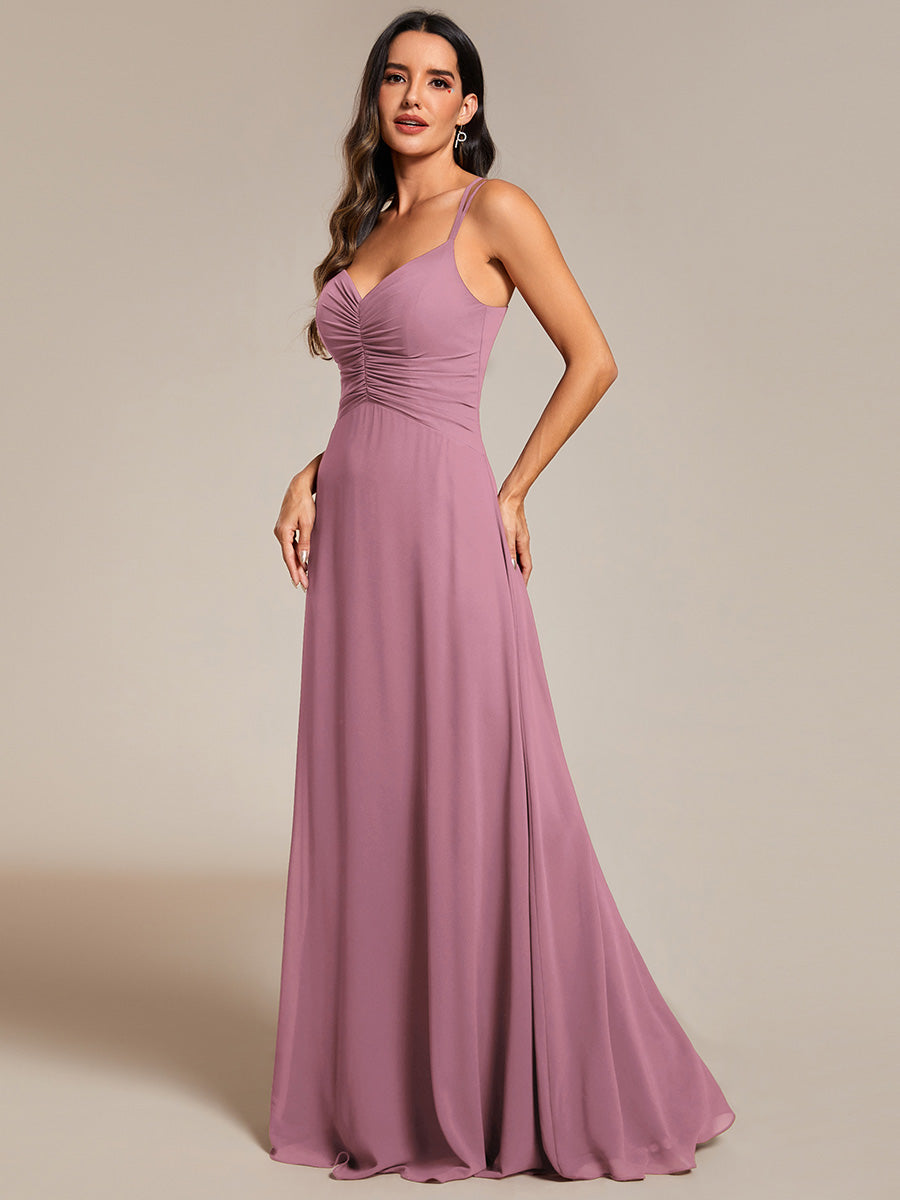 Elegant V Neck Spaghetti Straps Bridesmaids Dress Ruched Empire Waist Floor Length Chiffon Dresses