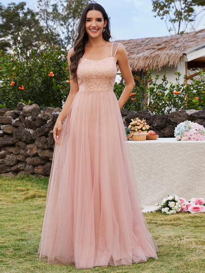 Tulle Sweetheart Spaghetti Strap Embroidery Sequin Wholesale Bridesmaid Dress