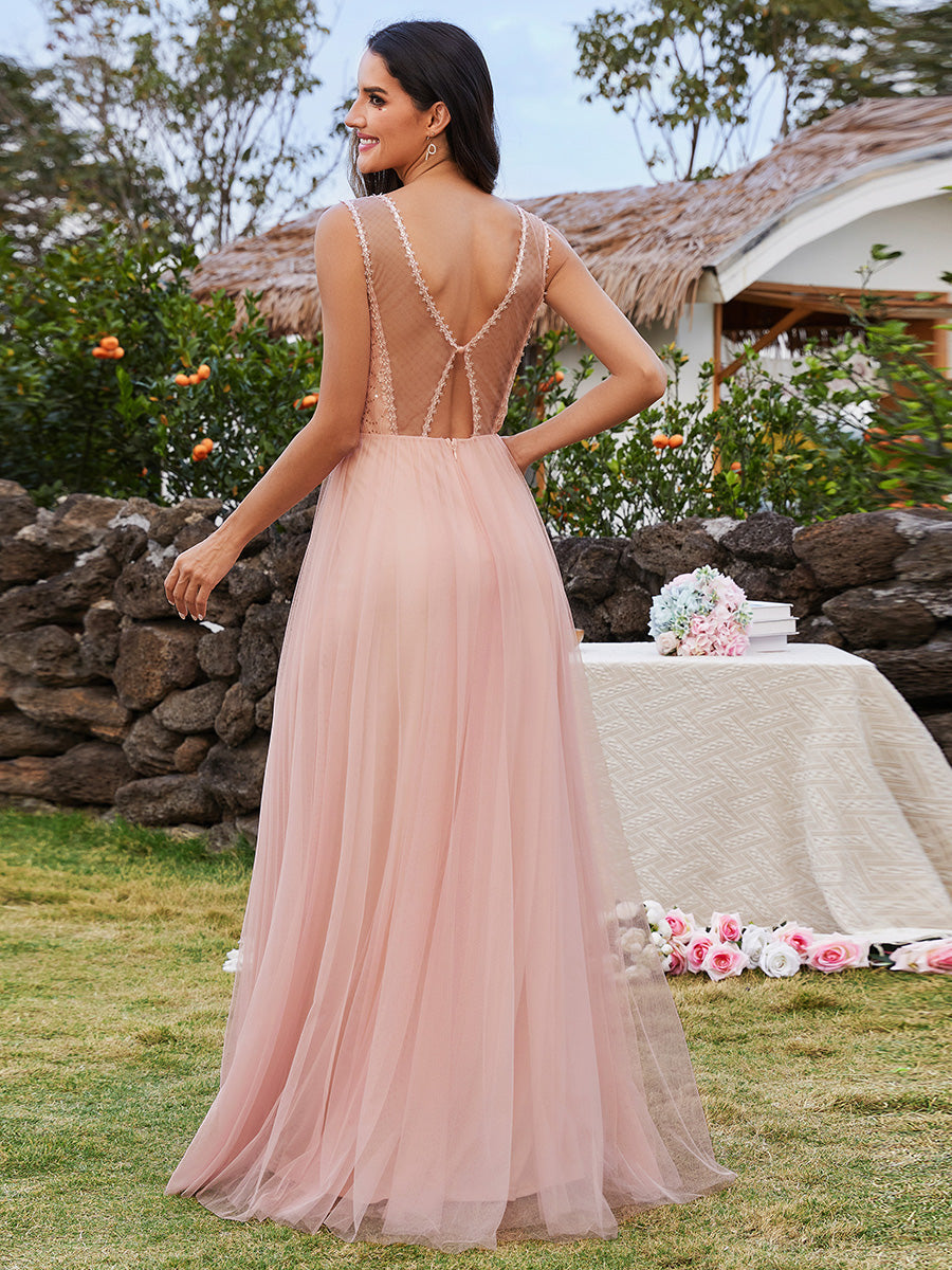 Tulle Sweetheart Spaghetti Strap Embroidery Sequin Wholesale Bridesmaid Dress