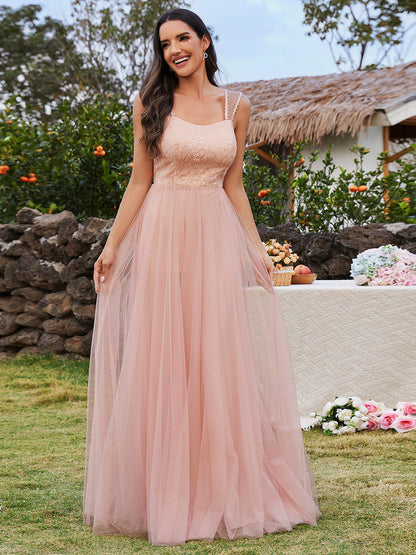 Tulle Sweetheart Spaghetti Strap Embroidery Sequin Wholesale Bridesmaid Dress