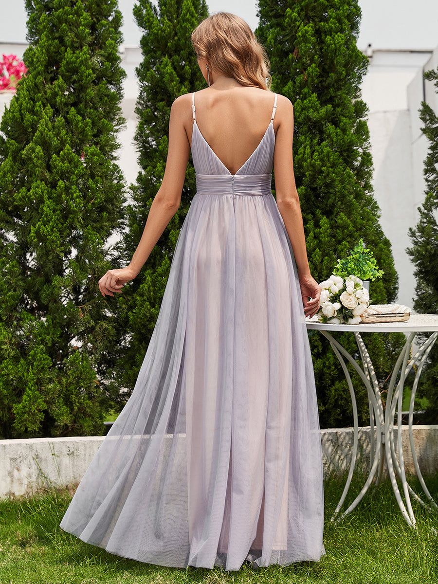 Elegant V Neck Spaghetti Straps Bridesmaids Dress Ruched Empire Waist Floor Length Chiffon Dresses