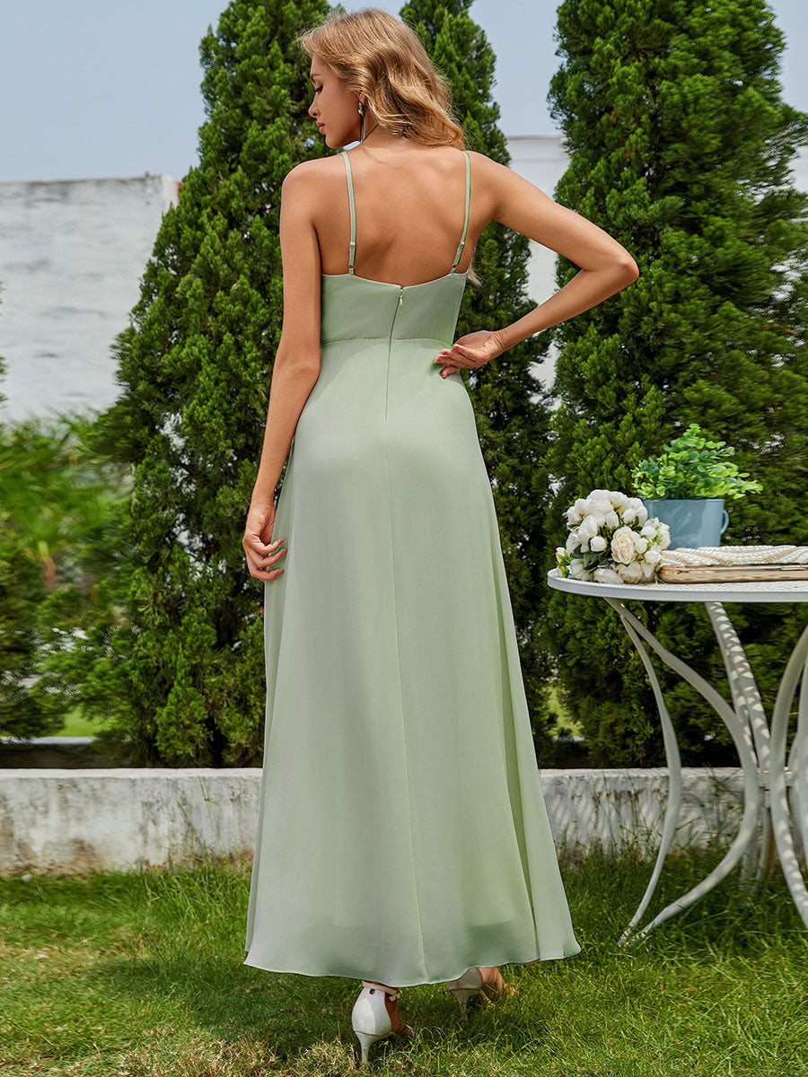 Elegant A-Line Lotus Leaf Midi Length Chiffon Dresses with Asymmetrical Hem