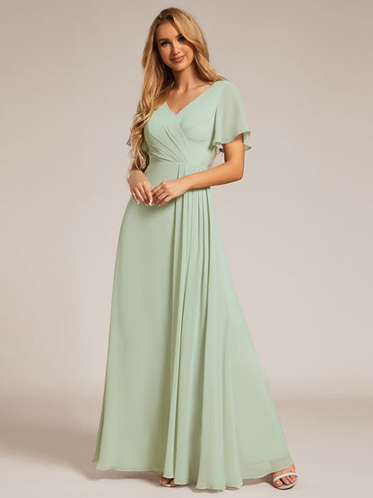 Simple Deep V Neck See-Through Empire Waist Tulle Dresses Spaghetti Straps Backless A-Line Bridesmaids Dress