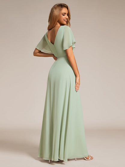 Simple Deep V Neck See-Through Empire Waist Tulle Dresses Spaghetti Straps Backless A-Line Bridesmaids Dress