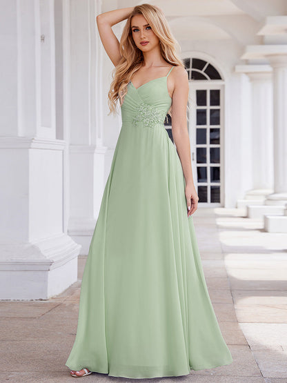 Elegant Bridesmaid Dresses Sleeveless A-Line Cross Back Chiffon Dresses with Embroidery Decoration