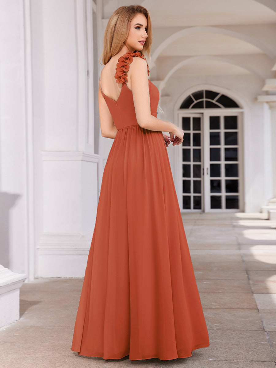 Elegant V-Neck Floral Strap Bodycon Chiffon Wholesale Bridesmaid Dress