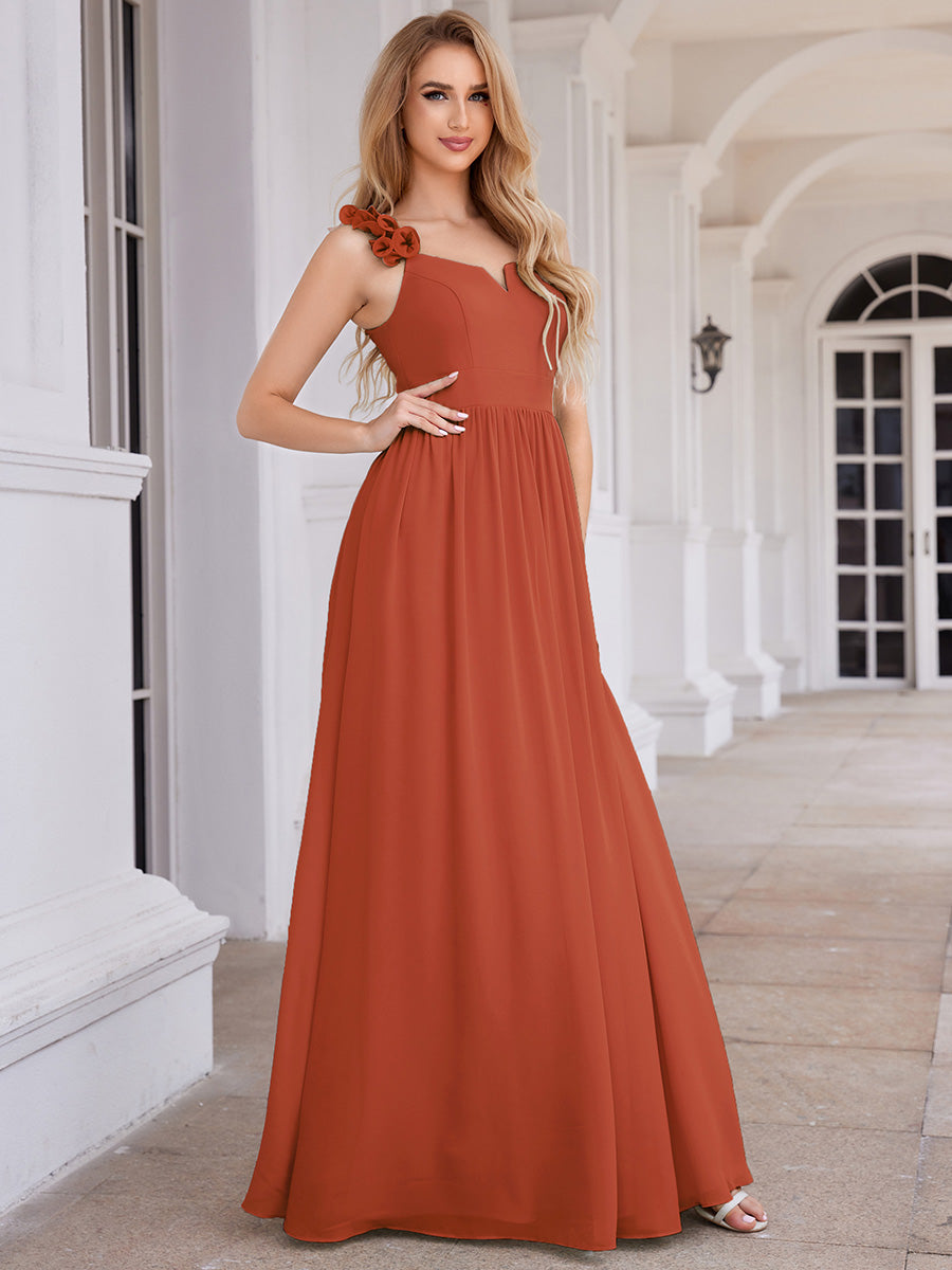 Elegant V-Neck Floral Strap Bodycon Chiffon Wholesale Bridesmaid Dress