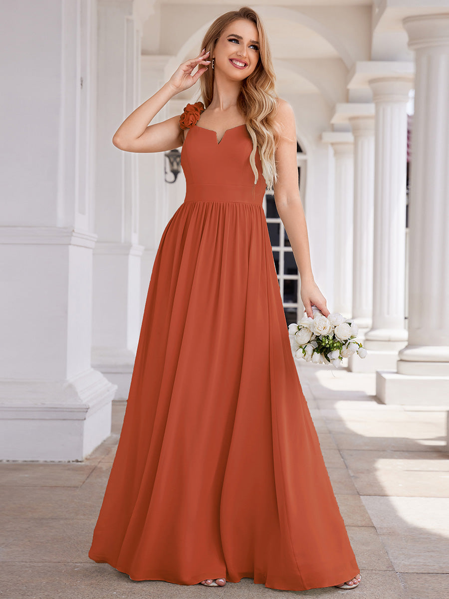 Elegant V-Neck Floral Strap Bodycon Chiffon Wholesale Bridesmaid Dress