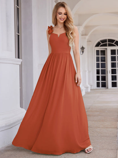 Elegant V-Neck Floral Strap Bodycon Chiffon Wholesale Bridesmaid Dress