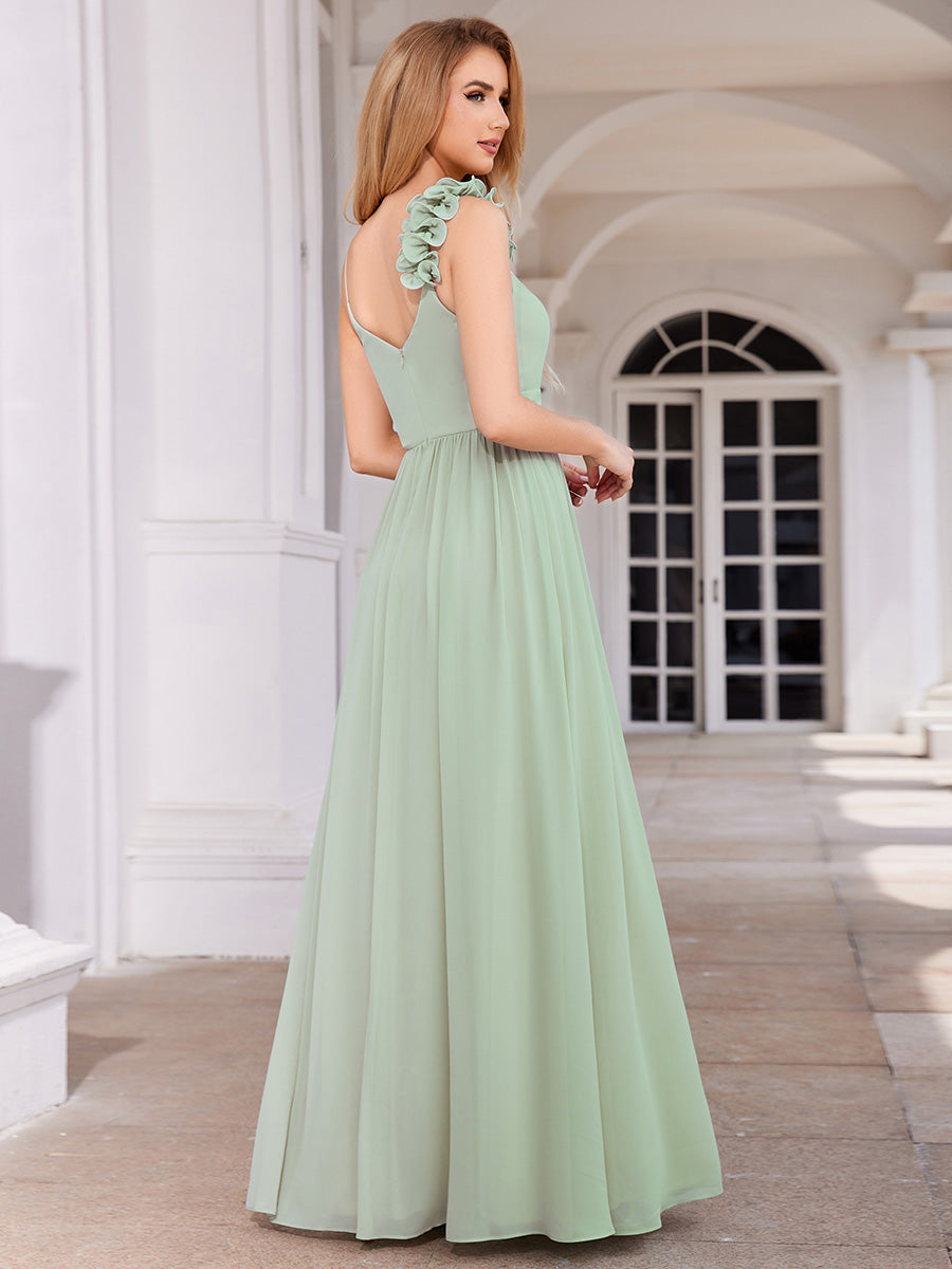 Elegant V-Neck Floral Strap Bodycon Chiffon Wholesale Bridesmaid Dress