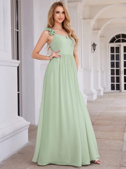 Elegant V-Neck Floral Strap Bodycon Chiffon Wholesale Bridesmaid Dress