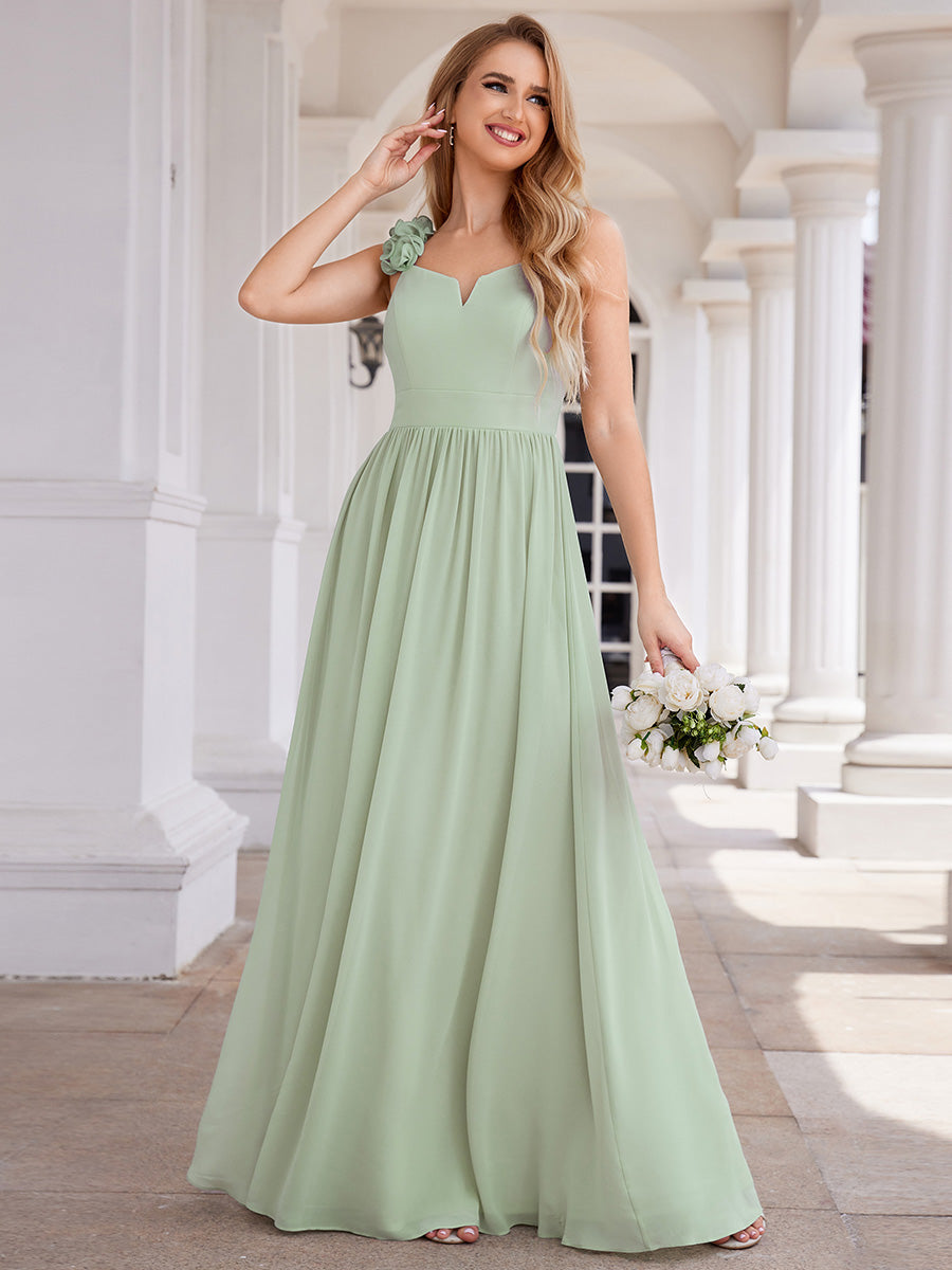 Elegant V-Neck Floral Strap Bodycon Chiffon Wholesale Bridesmaid Dress