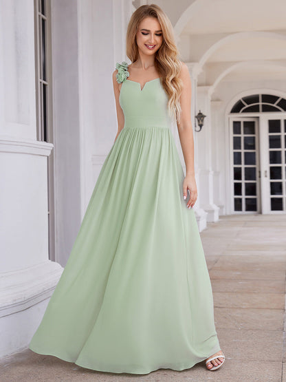 Elegant V-Neck Floral Strap Bodycon Chiffon Wholesale Bridesmaid Dress