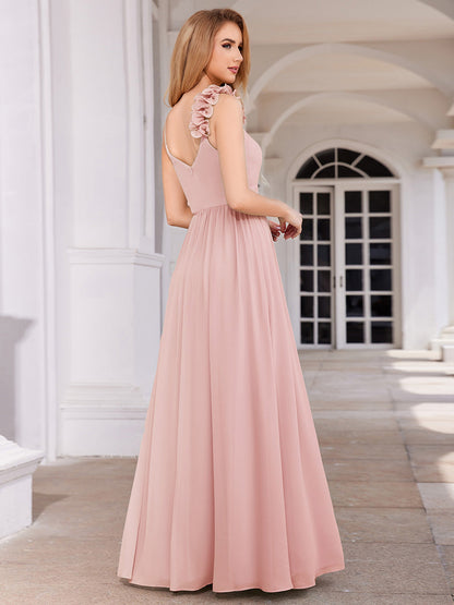 Elegant V-Neck Floral Strap Bodycon Chiffon Wholesale Bridesmaid Dress