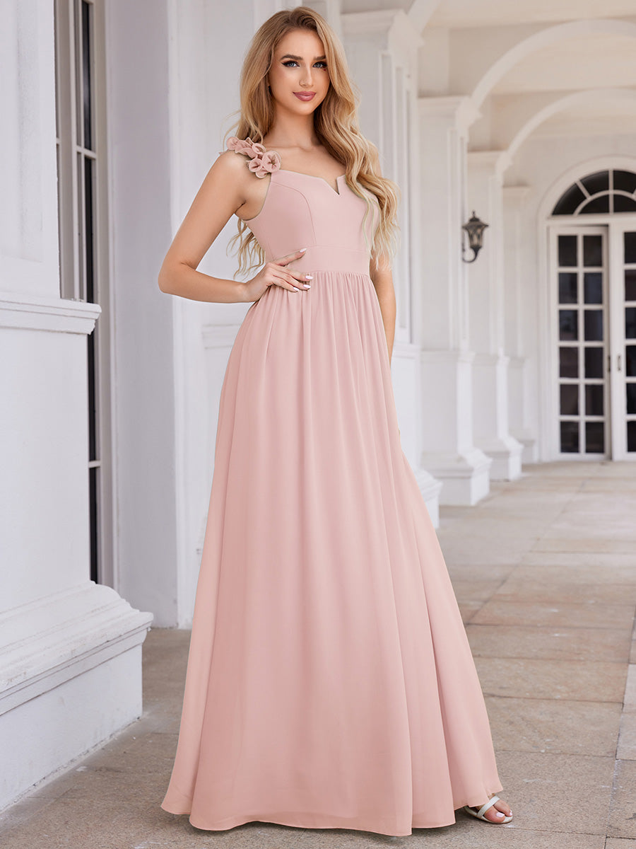 Elegant V-Neck Floral Strap Bodycon Chiffon Wholesale Bridesmaid Dress