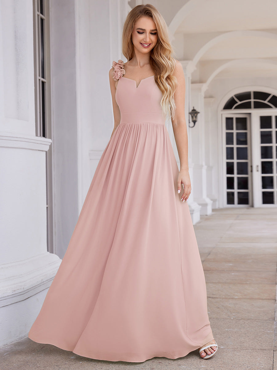 Elegant V-Neck Floral Strap Bodycon Chiffon Wholesale Bridesmaid Dress