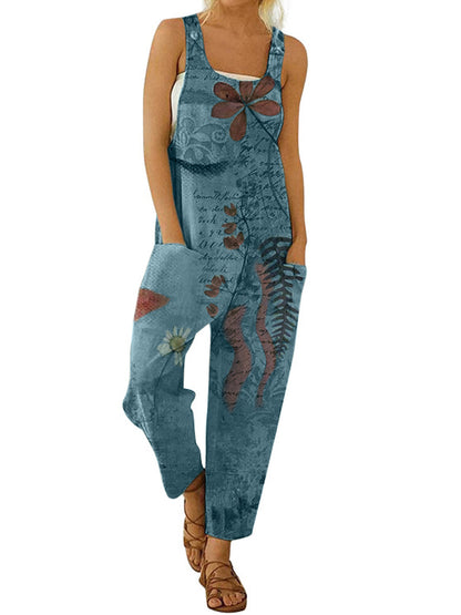 Jumpsuits - Printed Loose Sleeveless Jumpsuit - MsDressly