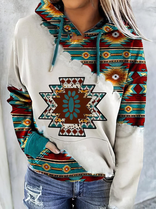 Geometry Print Long Sleeve Pocket Hoodie