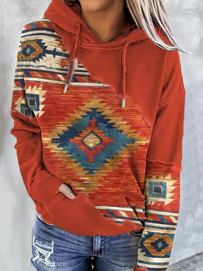 Geometry Print Long Sleeve Pocket Hoodie