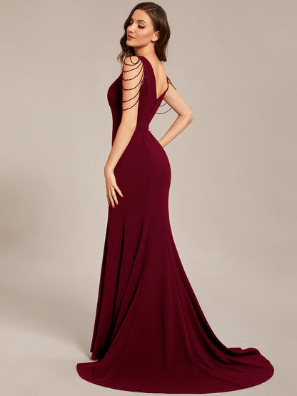 Maxi Long V Neck Sleeveless Beaded Chiffon Wholesale Evening Dress