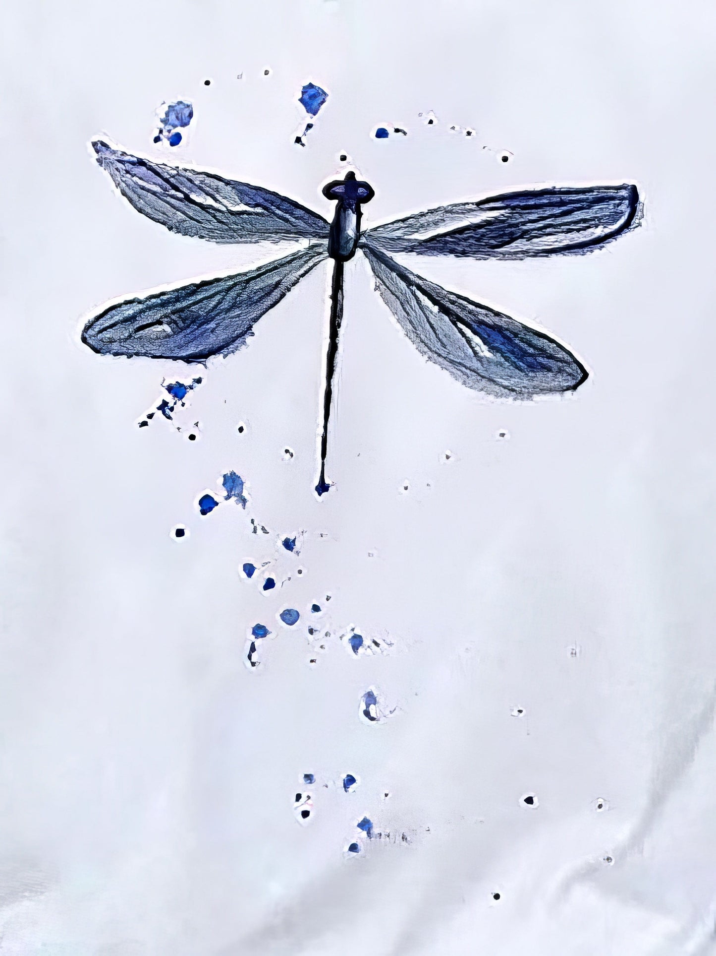 Dragonfly Printed White V Neck Long Sleeve T-shirt